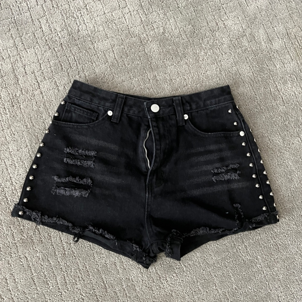 Black Stud jean shorts